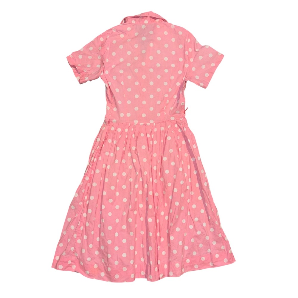 Vintage Sears Pink Polka Dot Shirtdress Rockabilly Fit & Flare Mid Century M - Picture 2 of 16